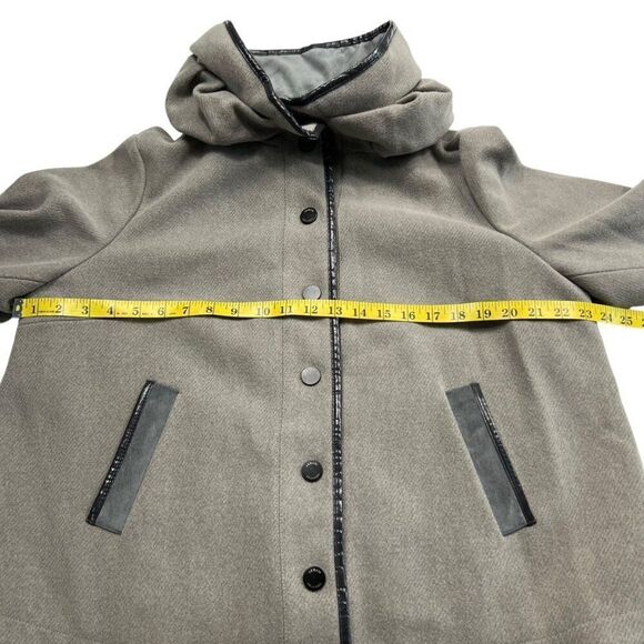 Armani Collezioni Womens Wool Jacket Size 12 Gray & Black Button-Up Hooded - Picture 5 of 15